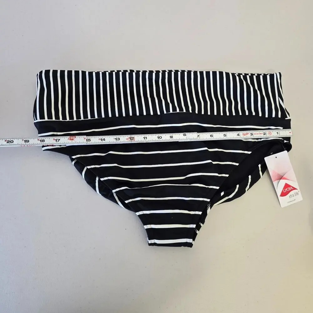 Lands' End Bikini Bottom Swim Briefs Women's 1X Black White Stripe Beach NWT